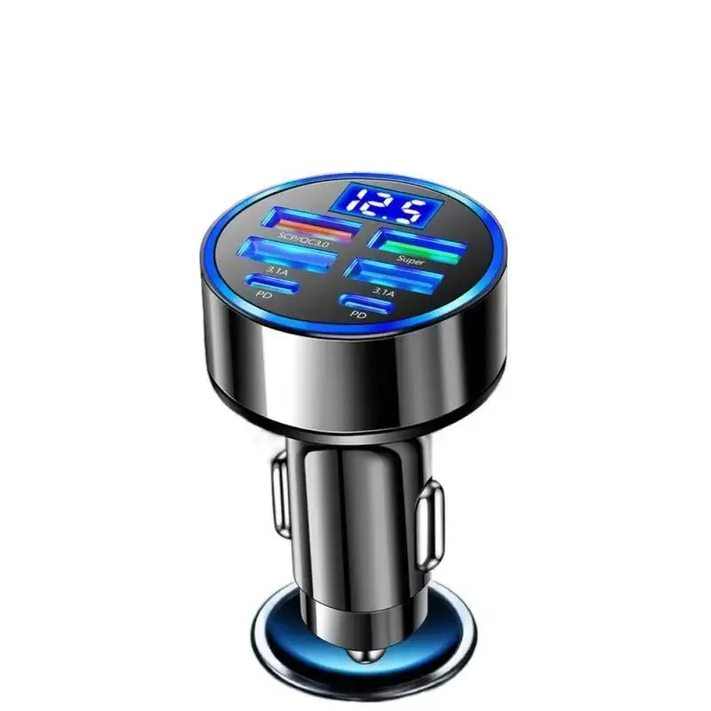 Uyuxio 6 em 1 adaptador de carregador de telefone para carro usb c com display de tensão duplo pd super rápido para iphone 15 pro max oppo samsung huawei